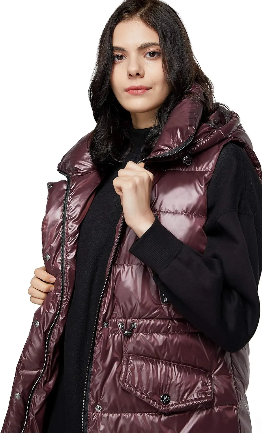 Orolay Womens' Down Vest with Stand Collar Thick Hooded Sleeveless Winter Coats