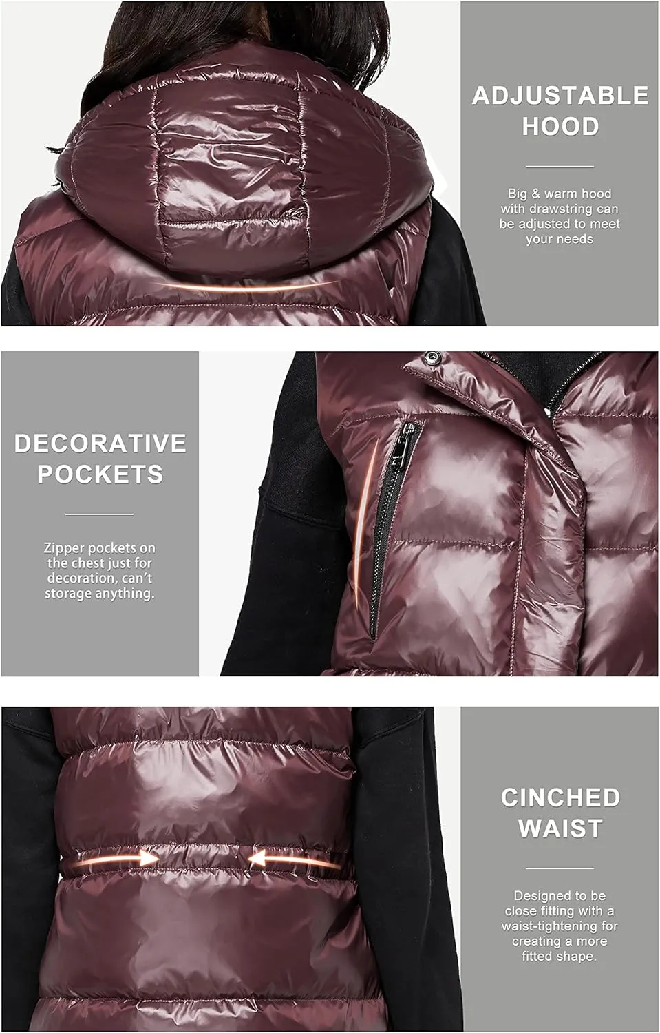 Orolay Womens' Down Vest with Stand Collar Thick Hooded Sleeveless Winter Coats