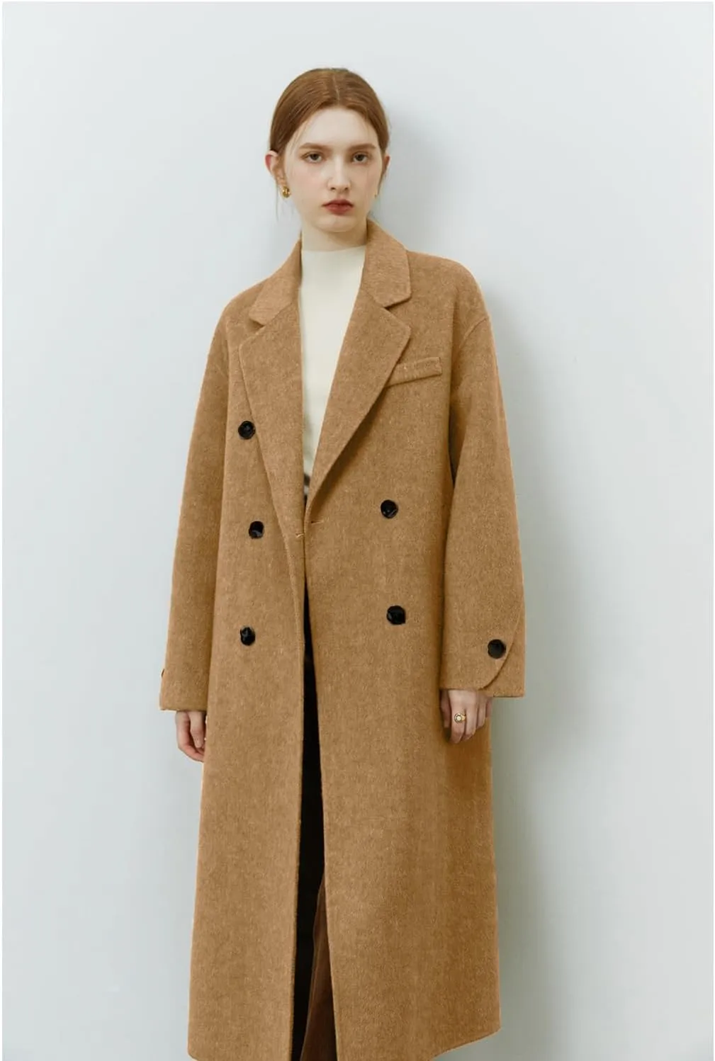 Peaceglad Womens Pea Coats Fall Long Trench Coat Double Breasted Button Down Lapel Belted Peacoat