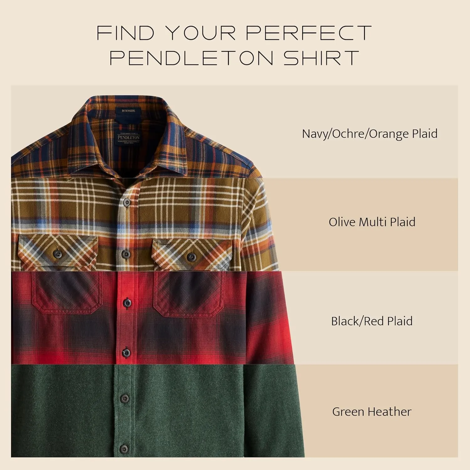 Pendleton Men's Plaid Burnside Double-Brushed Flannel Shirt for Men - Heritage-Inspired Long Sleeve Plaid for Men