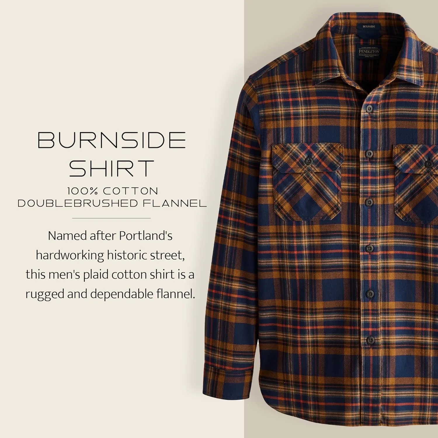 Pendleton Men's Plaid Burnside Double-Brushed Flannel Shirt for Men - Heritage-Inspired Long Sleeve Plaid for Men