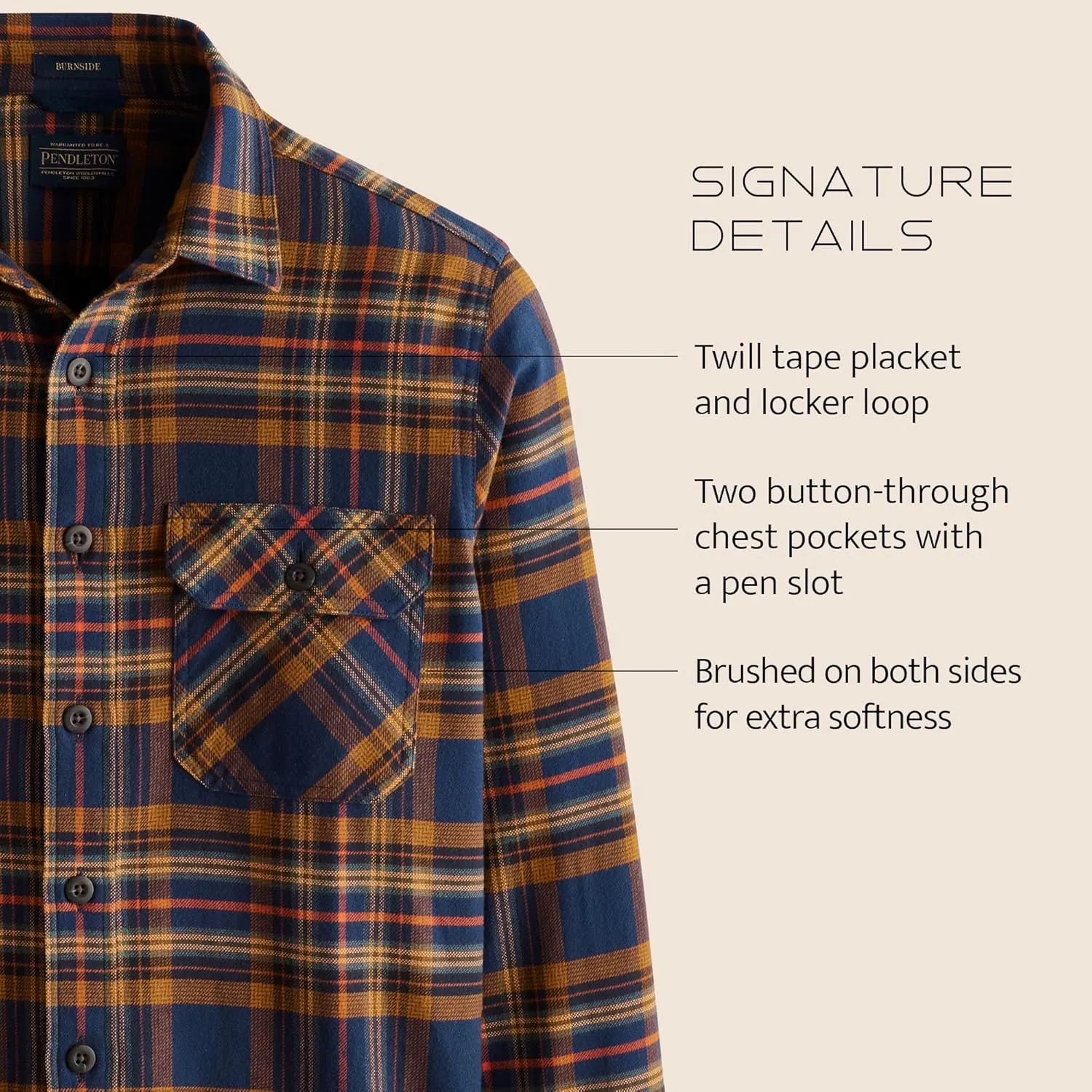 Pendleton Men's Plaid Burnside Double-Brushed Flannel Shirt for Men - Heritage-Inspired Long Sleeve Plaid for Men
