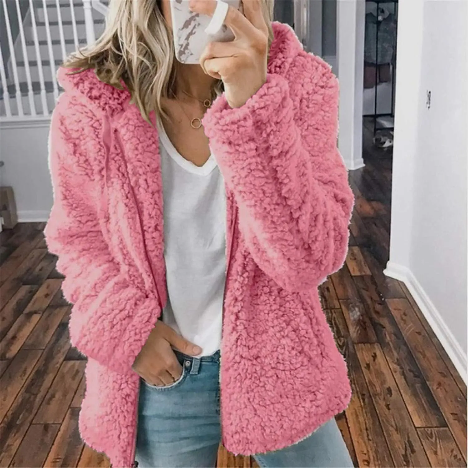 PeQAQ Fleece 2023 Winter Coat Women Plus Size Warm Soft Fuzzy Jackets Trendy Casual Outerwear Full Zip Up Hoodie Sweatshirts