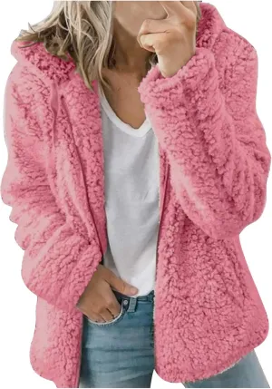 PeQAQ Fleece 2023 Winter Coat Women Plus Size Warm Soft Fuzzy Jackets Trendy Casual Outerwear Full Zip Up Hoodie Sweatshirts