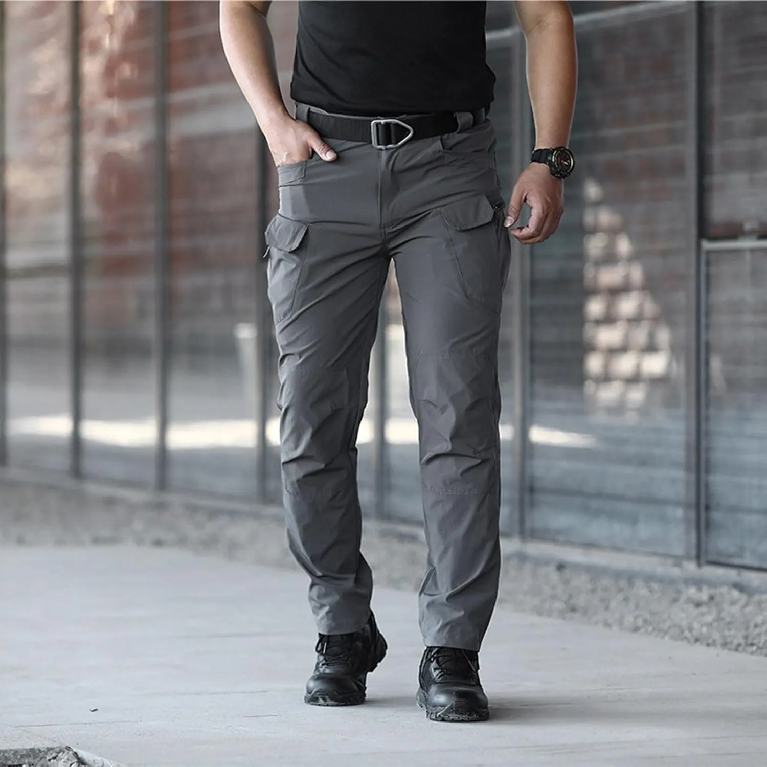 Plus Size Cargo Pants for Men Pleated Front Button Outdoor Workout Pants Quick Dry Breathable Work Tactical Trousers