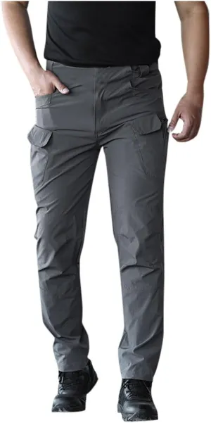 Plus Size Cargo Pants for Men Pleated Front Button Outdoor Workout Pants Quick Dry Breathable Work Tactical Trousers