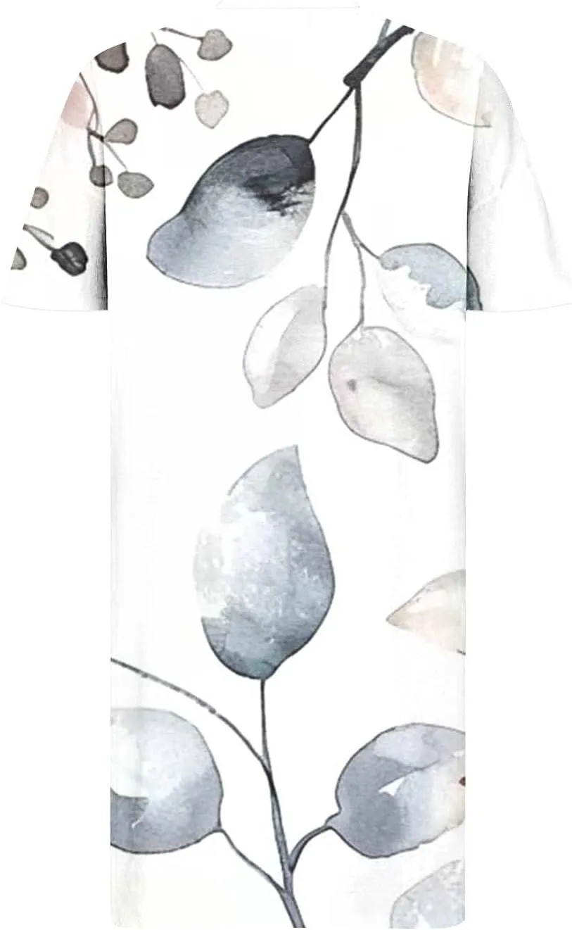 Plus Size Dresses for Women 2024 Floral Printed V Neck Casual Dress Short Sleeve Loose Fit Midi Dress Shirt Dress