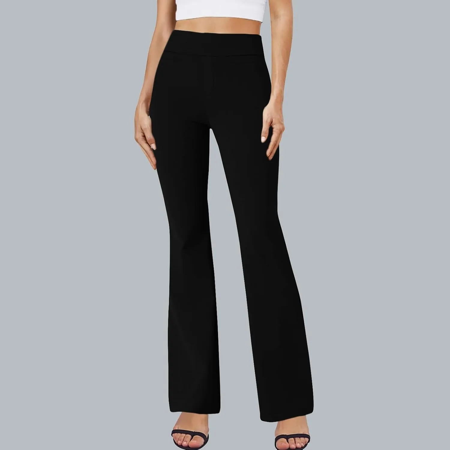 Pull On Dress Pants for Women Stretchy Office Work Bootcut Yoga Pants Business Casual Flare Leggings with Pockets