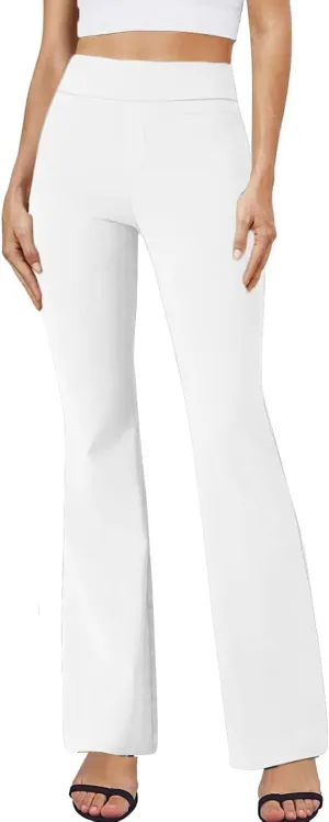 Pull On Dress Pants for Women Stretchy Office Work Bootcut Yoga Pants Business Casual Flare Leggings with Pockets