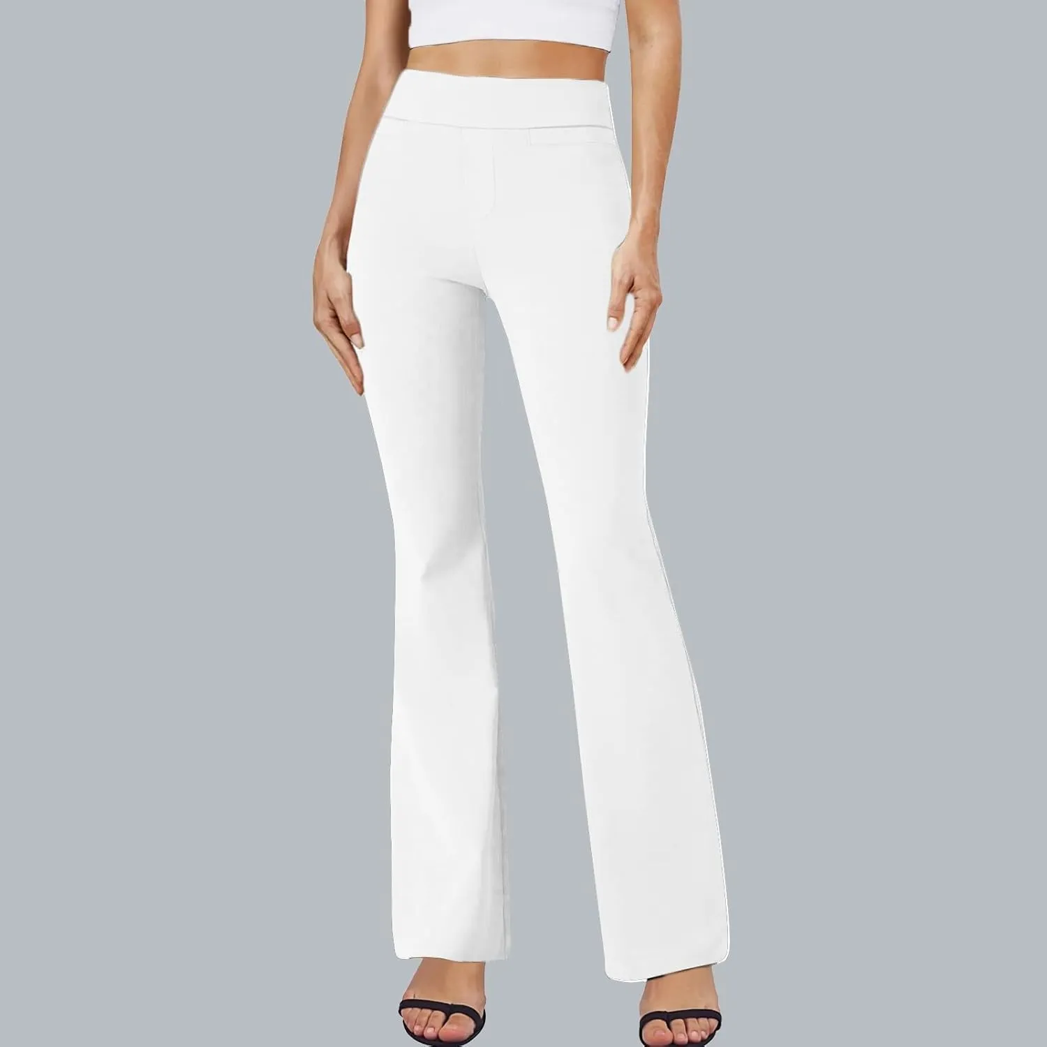 Pull On Dress Pants for Women Stretchy Office Work Bootcut Yoga Pants Business Casual Flare Leggings with Pockets