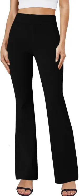 Pull On Dress Pants for Women Stretchy Office Work Bootcut Yoga Pants Business Casual Flare Leggings with Pockets