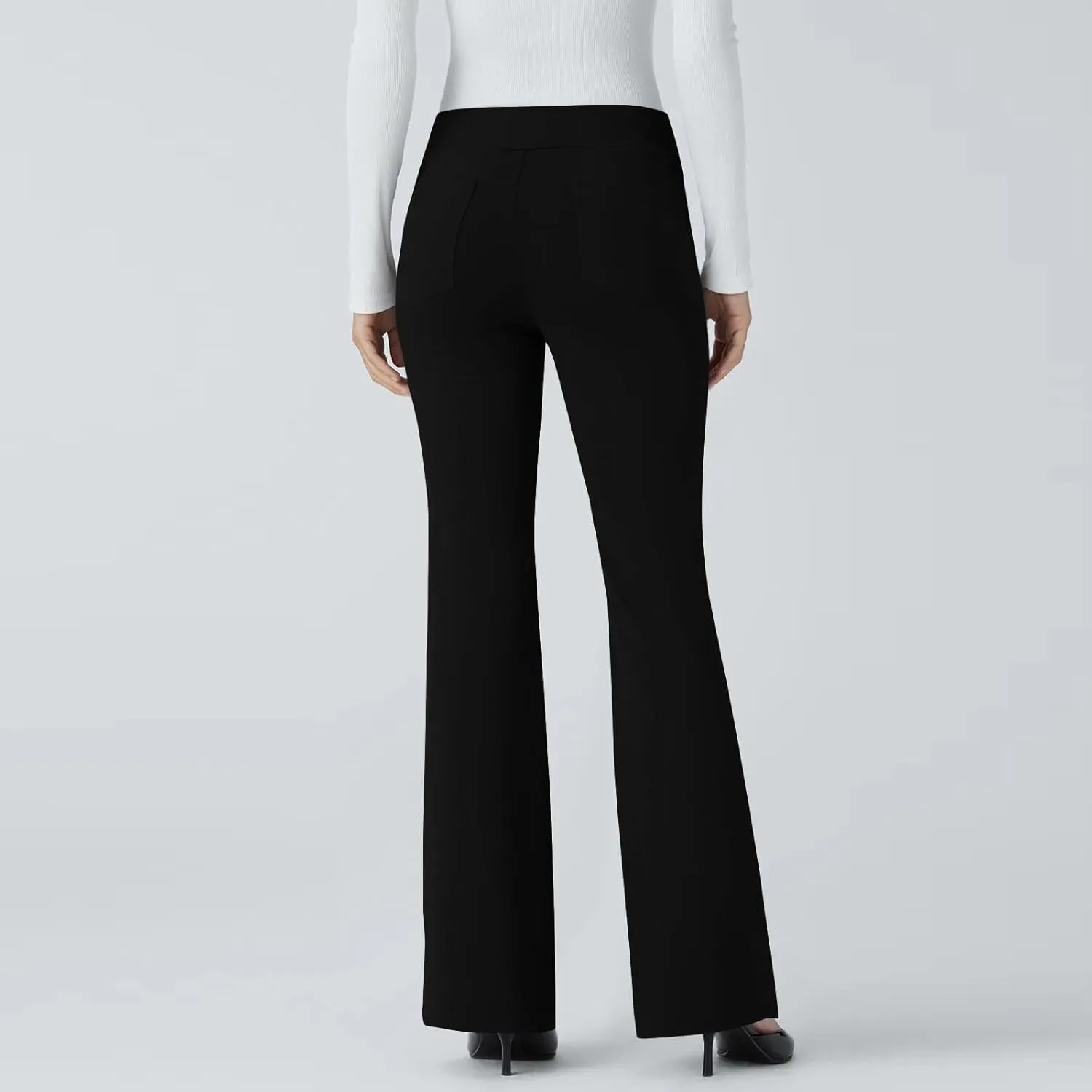 Pull On Dress Pants for Women Stretchy Office Work Bootcut Yoga Pants Business Casual Flare Leggings with Pockets