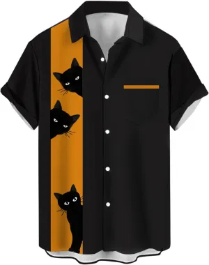 QIVICIMA Mens Bowling Shirts Hawaiian Shirt Big and Tall Retro Button Up Vintage Guayabera Camp Shirt
