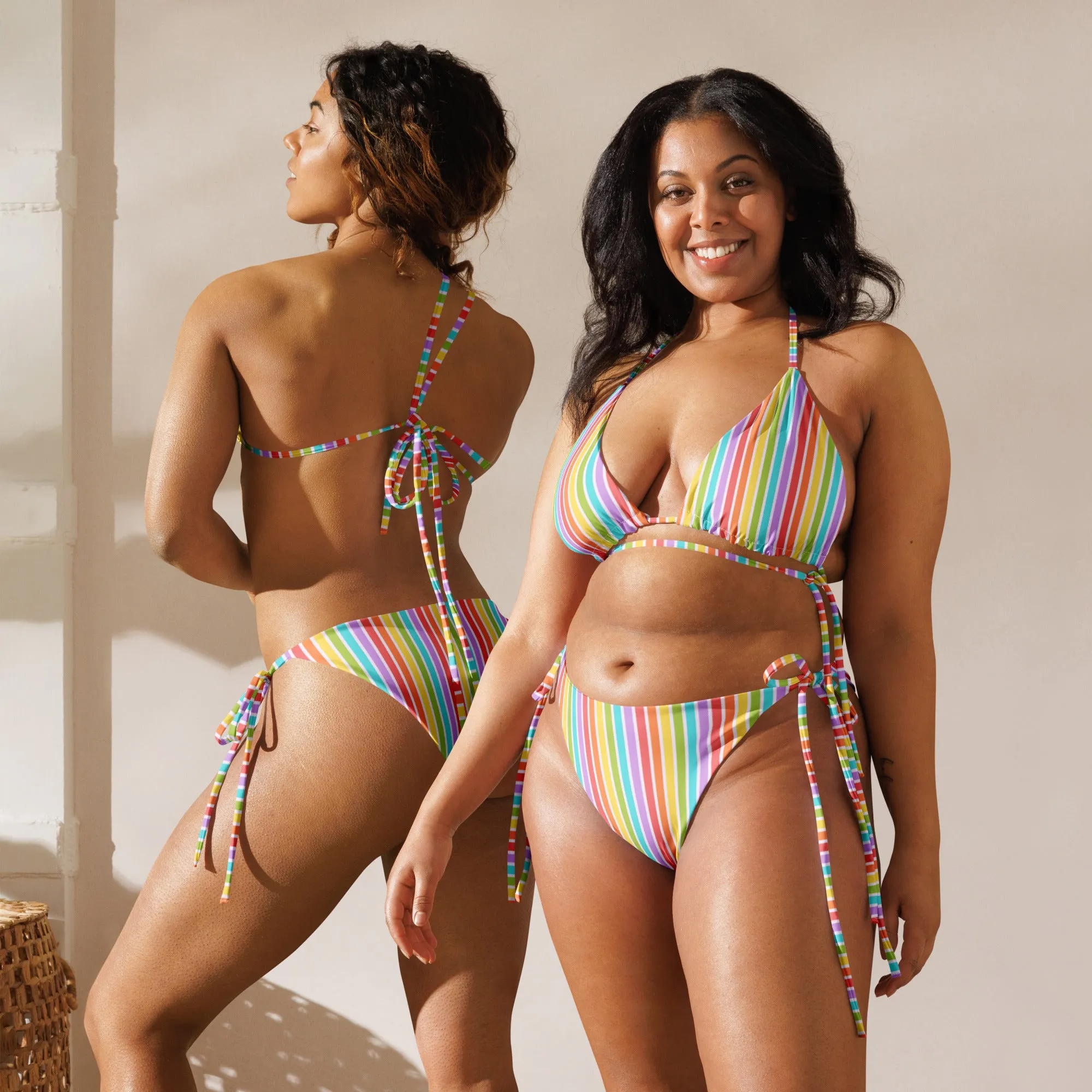 Rainbow Striped String Bikini Top