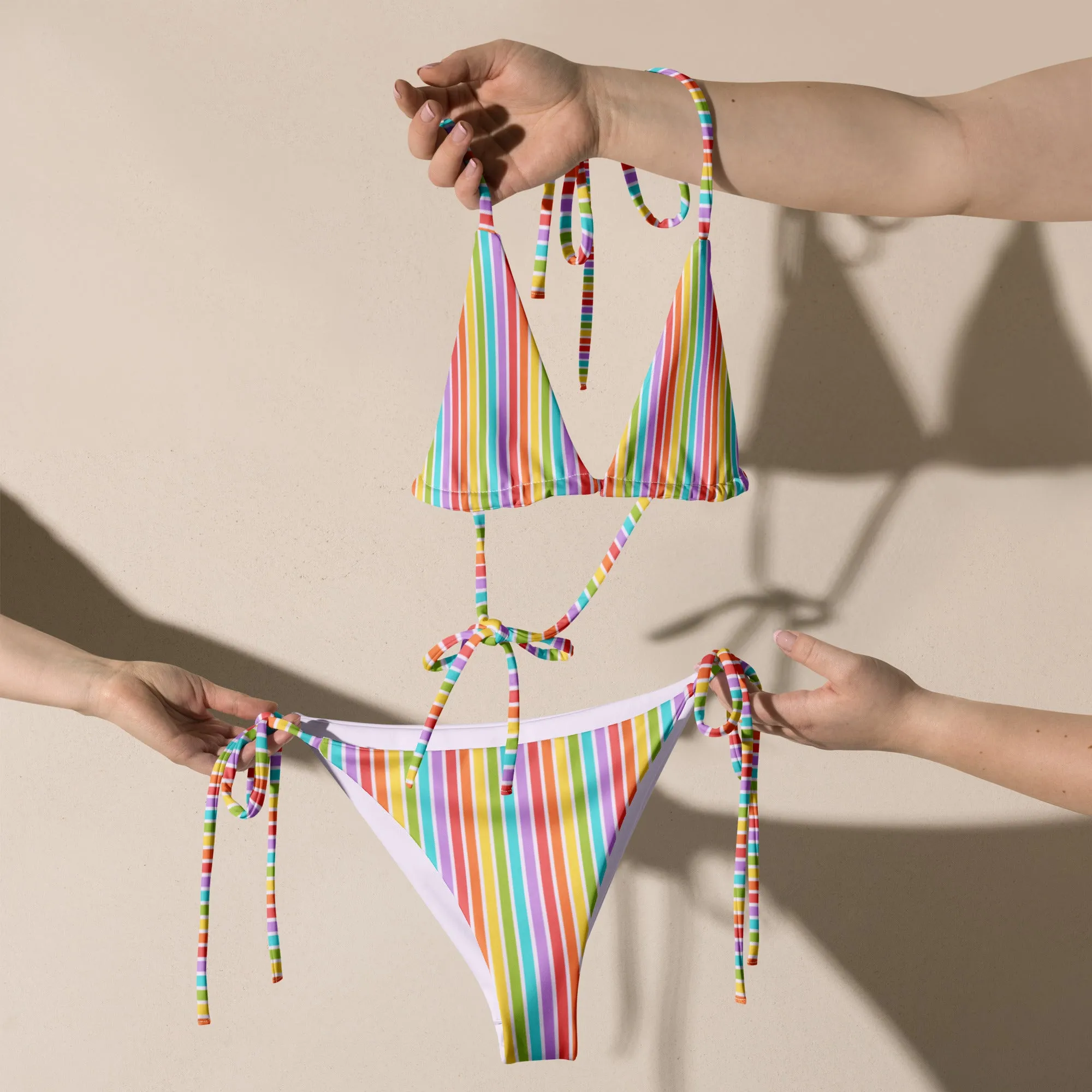 Rainbow Striped String Bikini Top