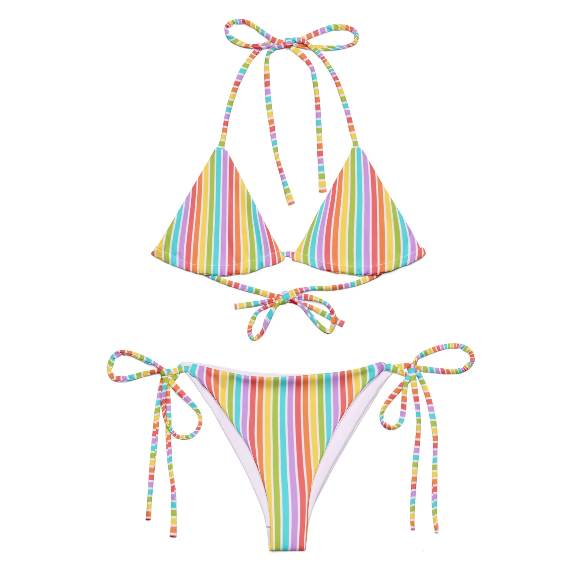 Rainbow Striped String Bikini Top