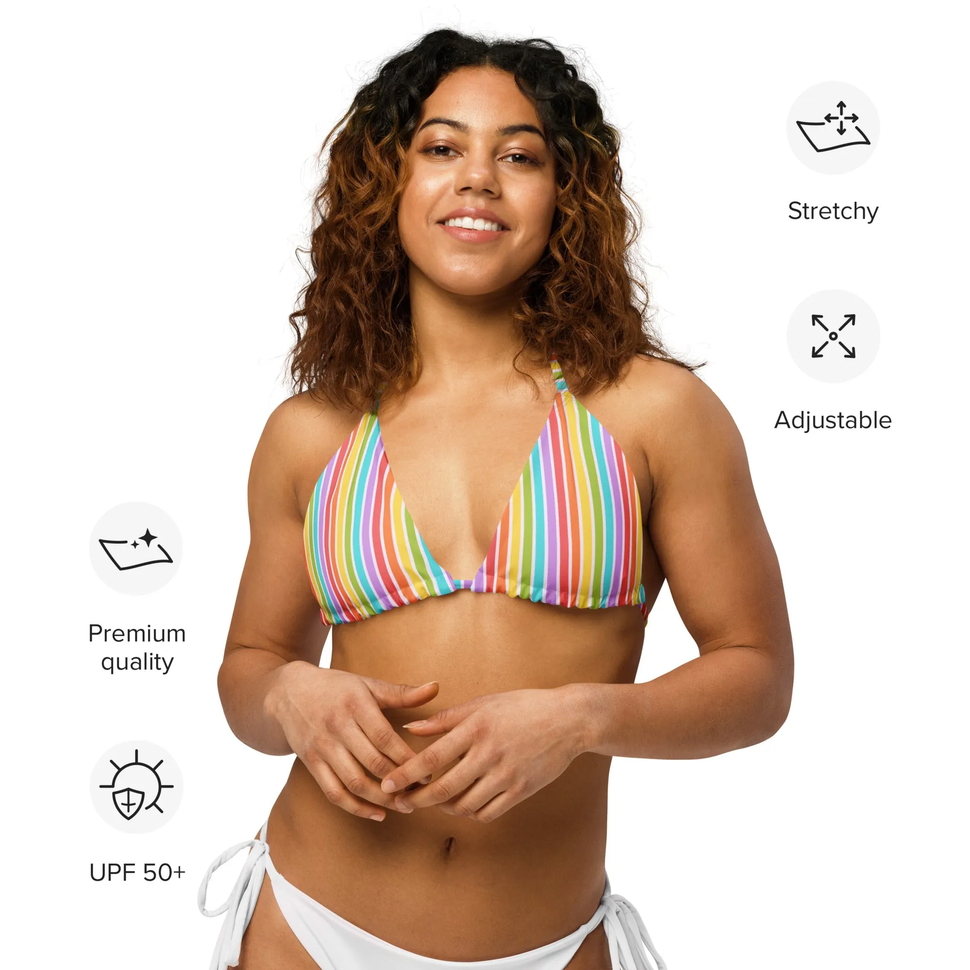 Rainbow Striped String Bikini Top
