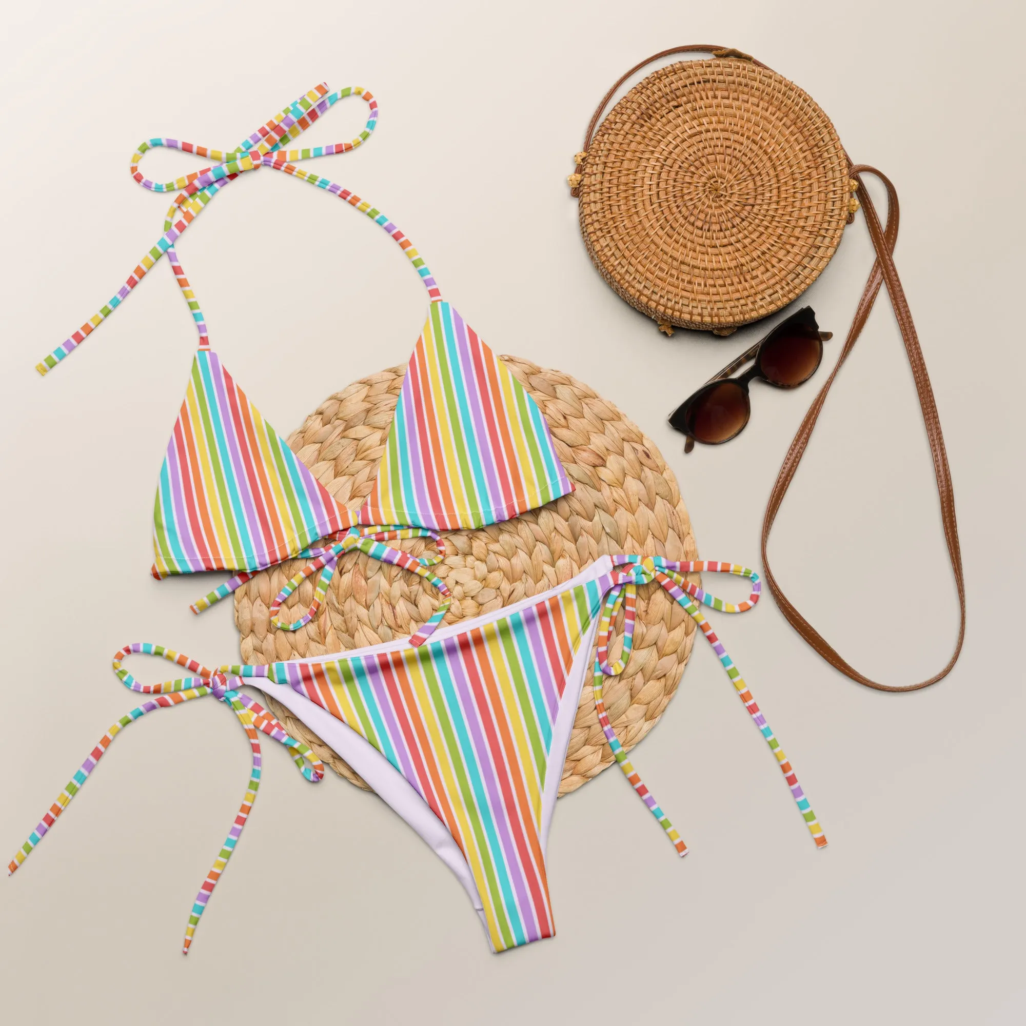 Rainbow Striped String Bikini Top