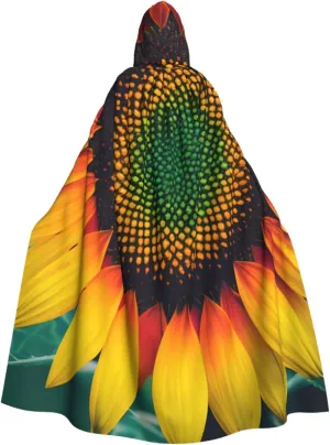 Rainbow Sunflowers Print Halloween Hooded Cloak Hooded Cape Adult Halloween Costume Cosplay Witch Cloak with Extra Comfort