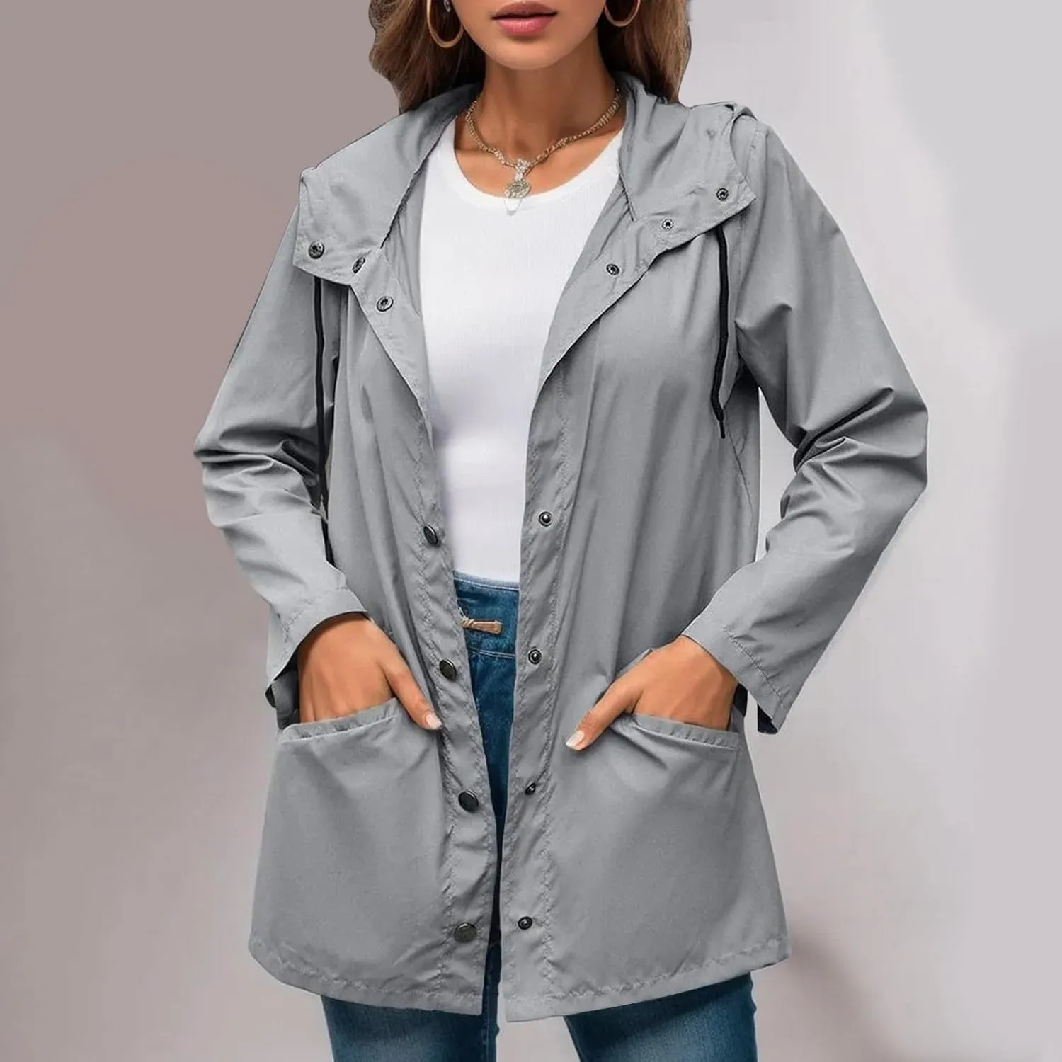 Raincoat Women Waterproof Long Hooded Trench Coats 2024 Winter Windproof Windbreaker Travel Jackets Outdoor Outerwear