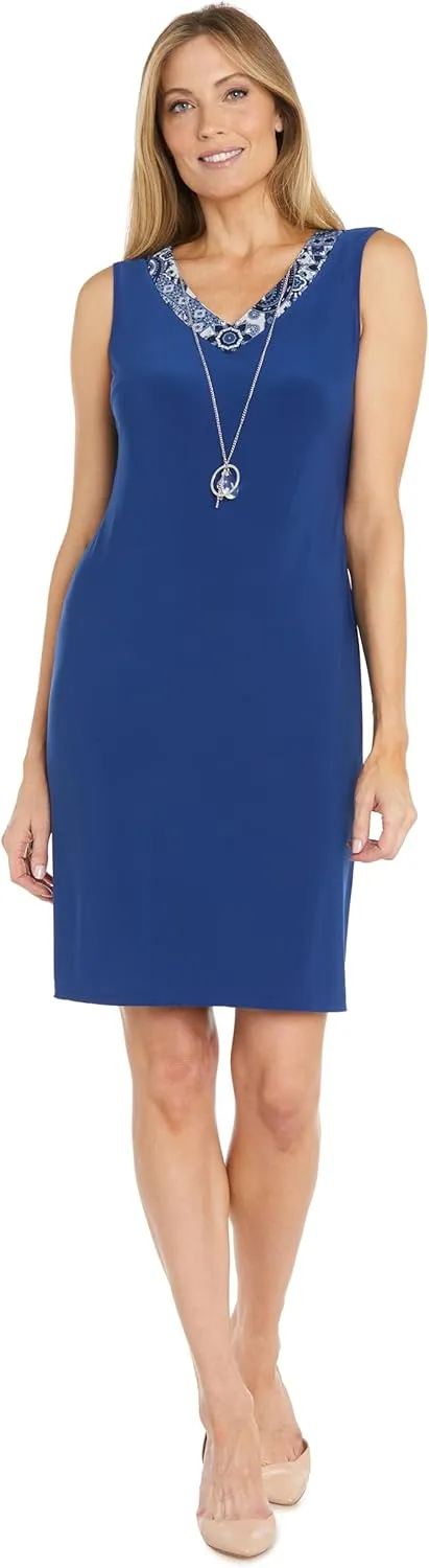 R&M Richards 2PC Knee Length Tank Dress & Printed Jacket Dress W/Contrast Ity Ruffle Sleeve