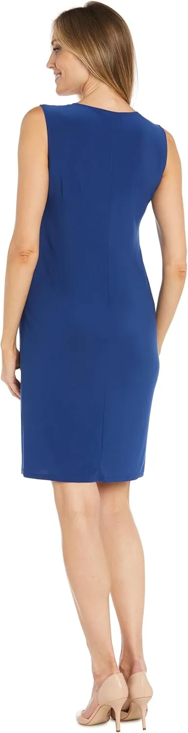 R&M Richards 2PC Knee Length Tank Dress & Printed Jacket Dress W/Contrast Ity Ruffle Sleeve
