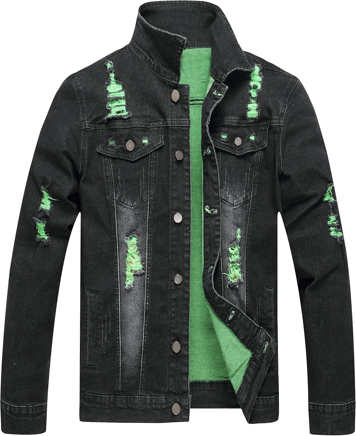 RANMCC Jean Jacket for Men Slim Fit Ripped Denim Jacket Coat