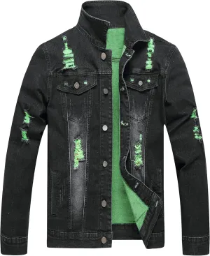 RANMCC Jean Jacket for Men Slim Fit Ripped Denim Jacket Coat