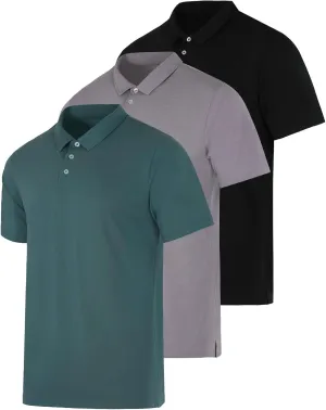 Real Essentials 3 Pack: Men's Jersey Cotton Short Sleeve Polo Shirt - Breathable Performance Polo (Available in Big & Tall)