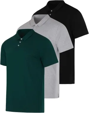 Real Essentials 3 Pack: Men's Jersey Cotton Short Sleeve Polo Shirt - Breathable Performance Polo (Available in Big & Tall)