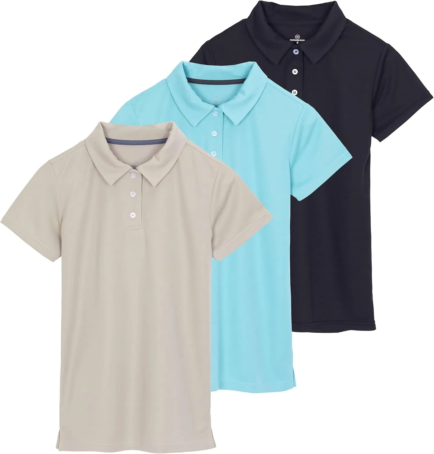 Real Essentials 3 Pack: Womens Short Sleeve Dry-Fit Performance Polo Shirt (Available in Plus)