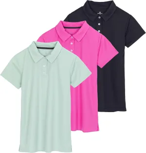 Real Essentials 3 Pack: Womens Short Sleeve Dry-Fit Performance Polo Shirt (Available in Plus)