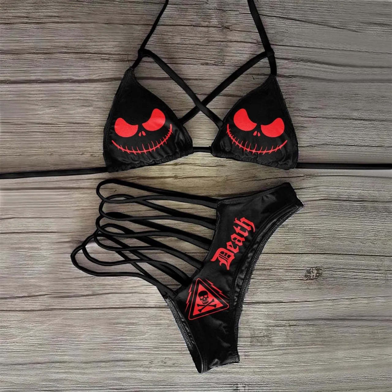 Red Skull Nightmare Cut Out Micro Bikini Swimsuit