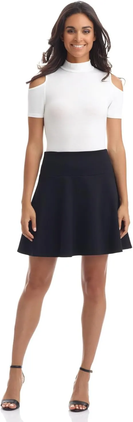 Rekucci Women's Ease Into Comfort Wide Waist Flared Flippy Skirt Luxe Ponte
