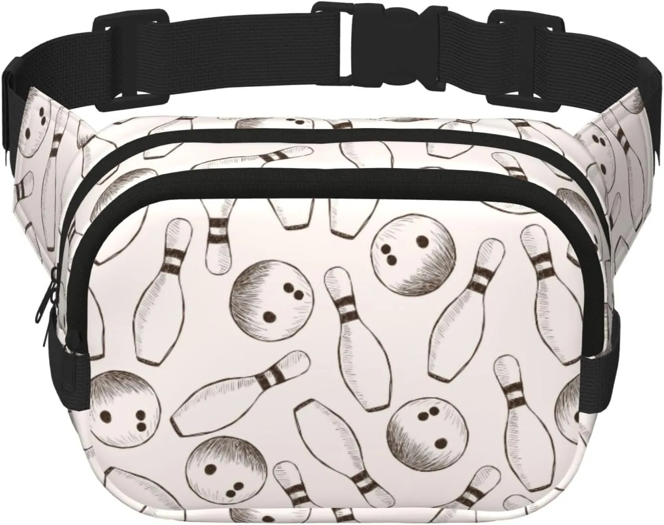 Retro Bowling Pins And Balls Fanny Pack Crossbody Waist Bag For Women Men Adjustable Casual Workout Belt Bag