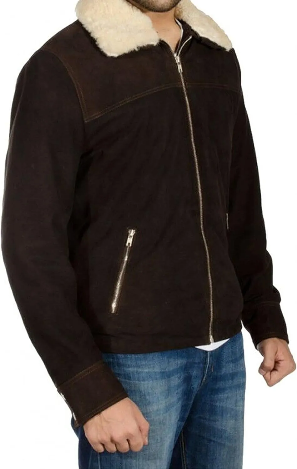 Rick Grimes Brown Real Suede Leather Jacket Walking Dead Andrew Lincoln Brown Fur Collar Jacket