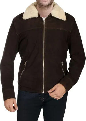 Rick Grimes Brown Real Suede Leather Jacket Walking Dead Andrew Lincoln Brown Fur Collar Jacket