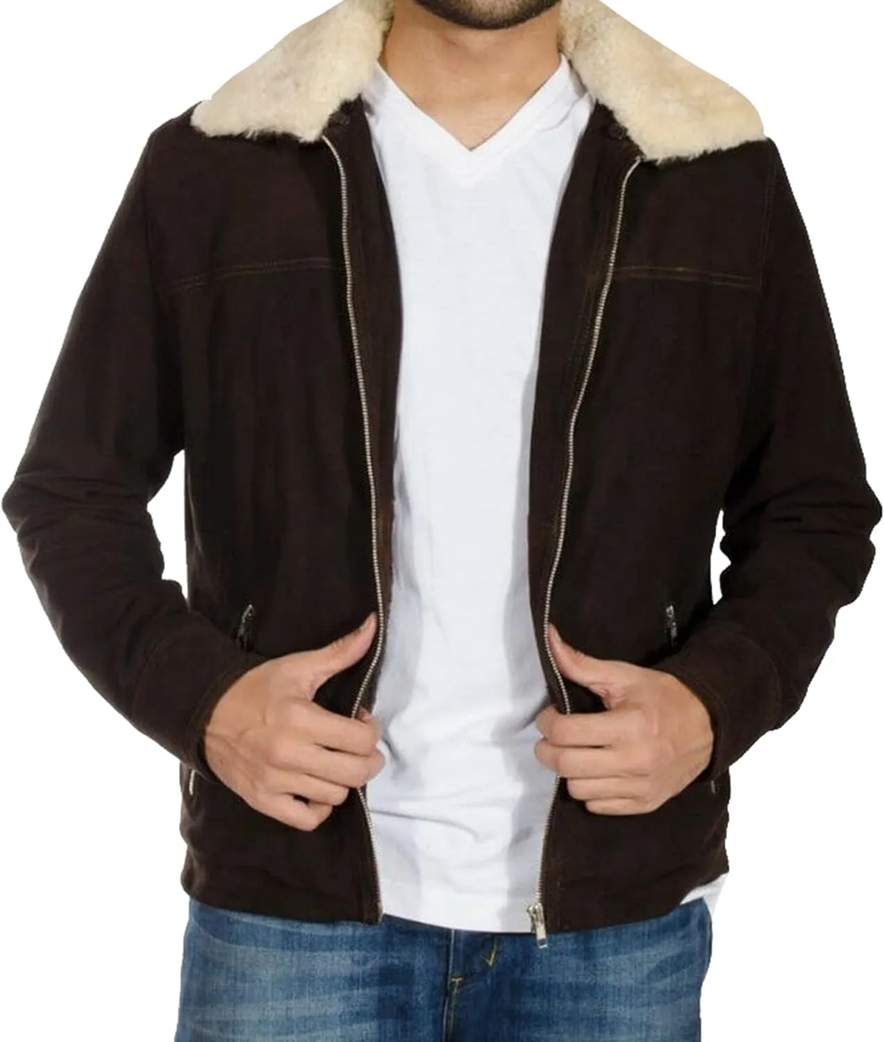 Rick Grimes Brown Real Suede Leather Jacket Walking Dead Andrew Lincoln Brown Fur Collar Jacket