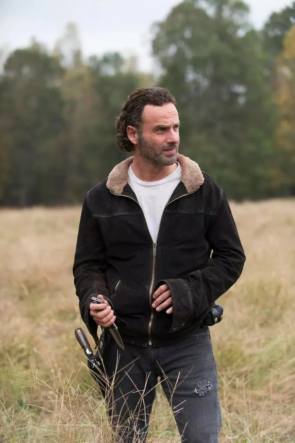 Rick Grimes Brown Real Suede Leather Jacket Walking Dead Andrew Lincoln Brown Fur Collar Jacket
