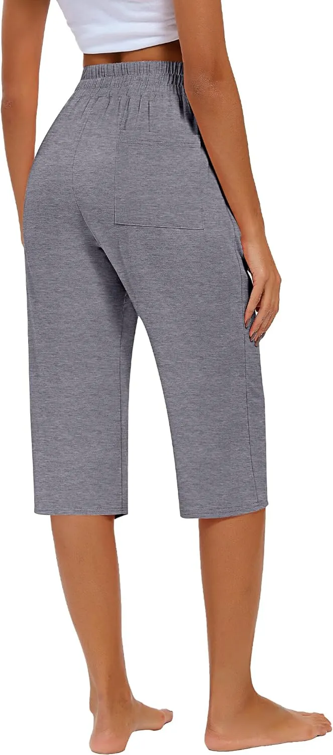 Riyiper 3 Pack Women Causal Capri Pants Drawstring Lounge Yoga Capri Sweatpants Loose Wide Leg Crop Trousers with Pockets