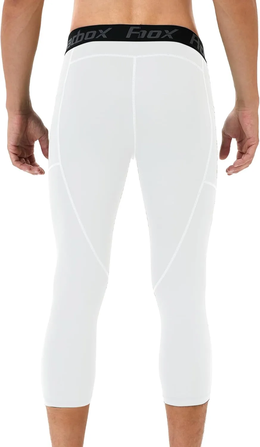 Roadbox Mens 3/4 Compression Pants with Pockets, 1/2 Pack Athletic Running Legging Tights, Workout Basketball Gym Base Layer