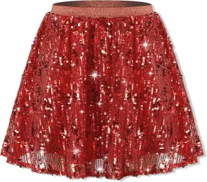 Rolanko Girls Sequin Skirt Elastic Waist Glitter Sparkly Skort with Lining Twirling Shiny Skirts for Kids Dance Party 5-12Y