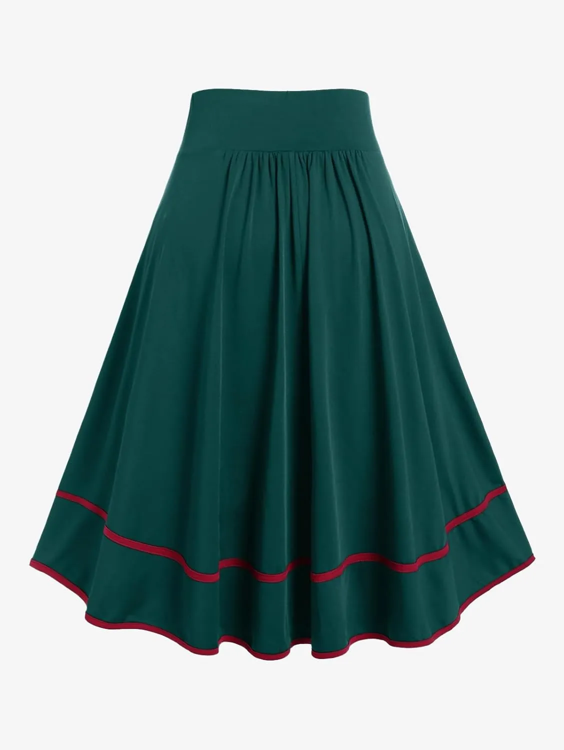 Rosegal Women's Plus Size Gothic Mini Skirt Contrast Tape Buckled Midi High Waist Elastic A-Line Skirt