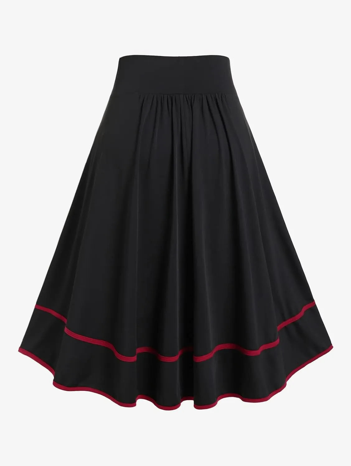 Rosegal Women's Plus Size Gothic Mini Skirt Contrast Tape Buckled Midi High Waist Elastic A-Line Skirt