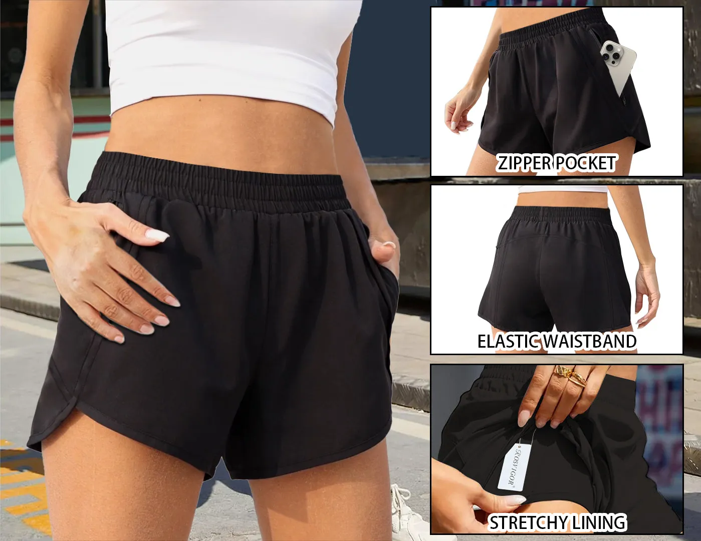 Rosvigor Women Shorts High Waisted Running Shorts Casual Workout Shorts with Pocket