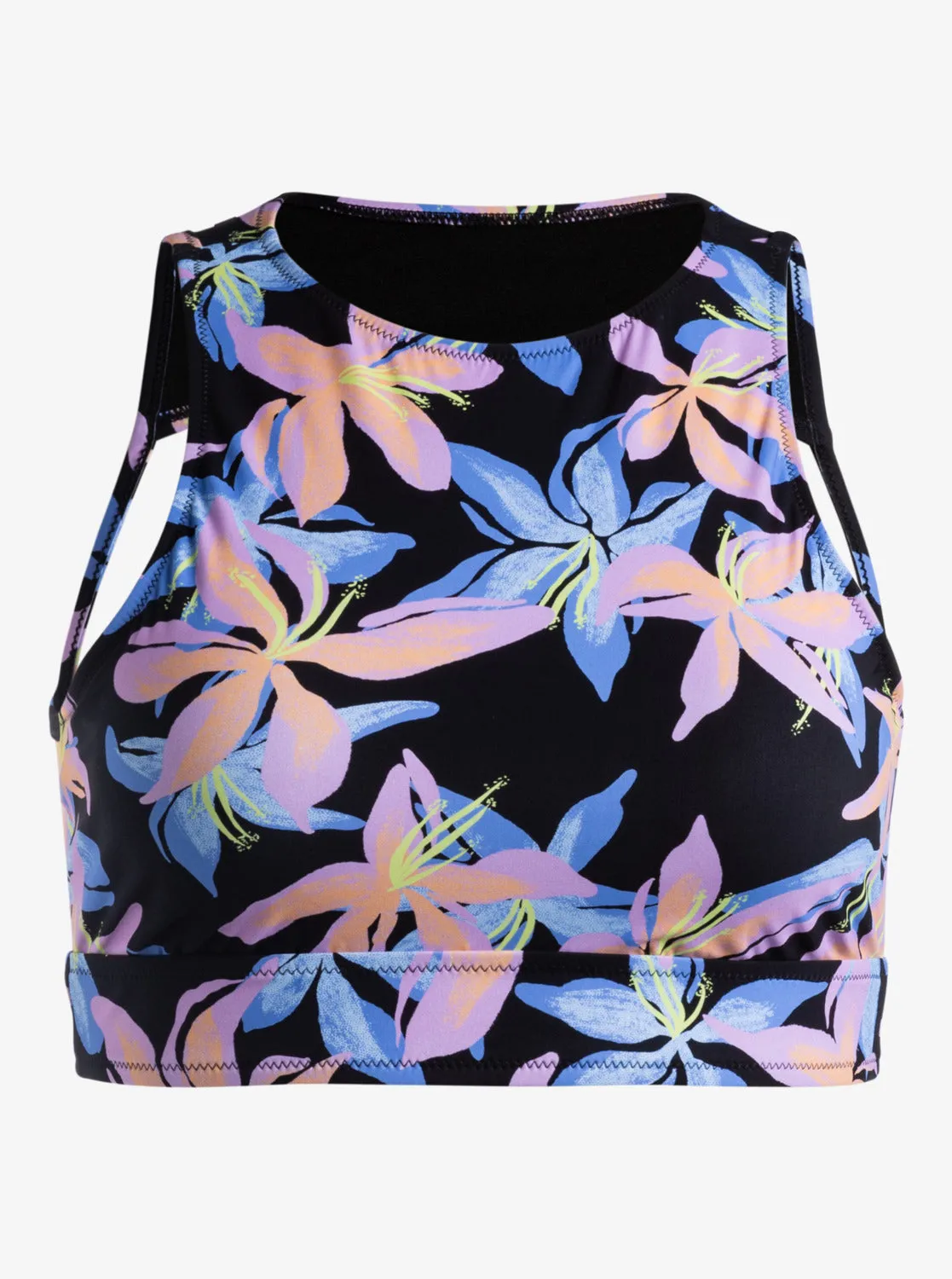 Roxy Active Printed Crop Top Bikini Top - Anthracite Kiss