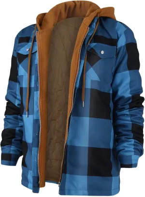 RTRDE Men's Jackets Long Sleeve Quilted Lined Shirt Jacket Zip Up Coat Outwear With Hood Jacket, M-5XL