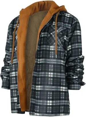 RTRDE Men's Jackets Long Sleeve Quilted Lined Shirt Jacket Zip Up Coat Outwear With Hood Jacket, M-5XL