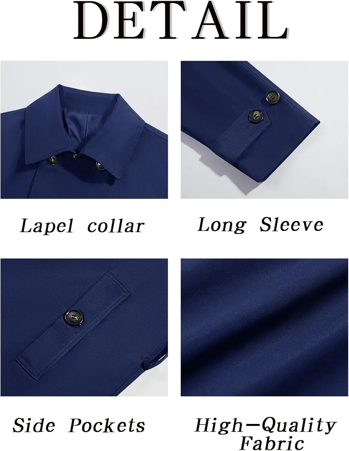 Runcati Mens Double Breasted Trench Coat Notched Lapel Windbreaker Jackets Causal Overcoat With Belt