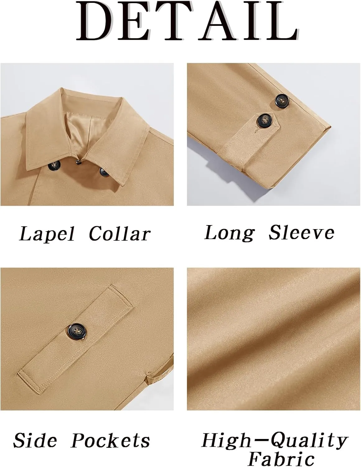 Runcati Mens Double Breasted Trench Coat Notched Lapel Windbreaker Jackets Causal Overcoat With Belt